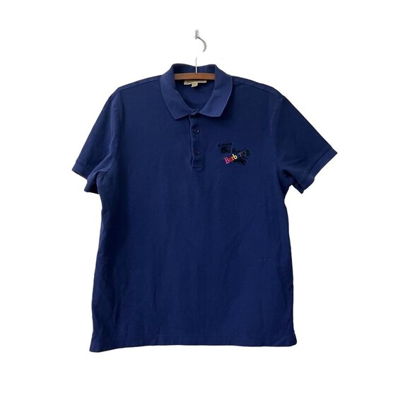 Burberry Mens Navy Blue Multicolor Embroidered Chest Logo Polo Shirt Size XL - Picture 1 of 6